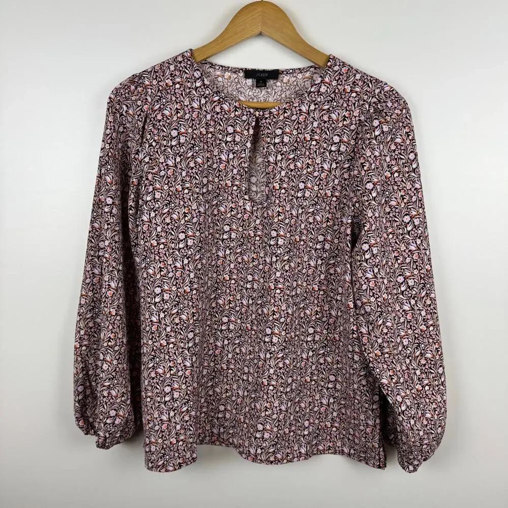 J Crew Womens Puff Sleeve Crepe Top in Floral Flourish Sz S | Feminine‎ Preppy